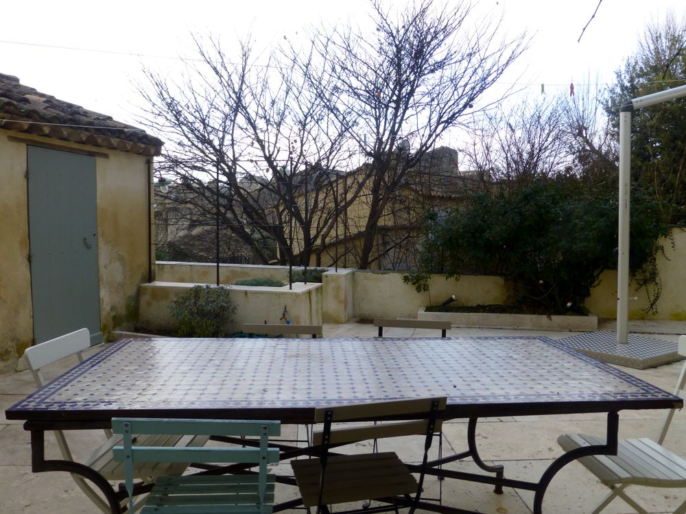 View of the patio at our Lourmarin house in Provence, France, in January