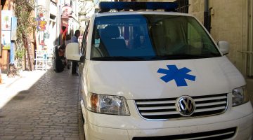 Medical crisis in Uzes, ambulance on Rue du Grande Bougarde Uzes