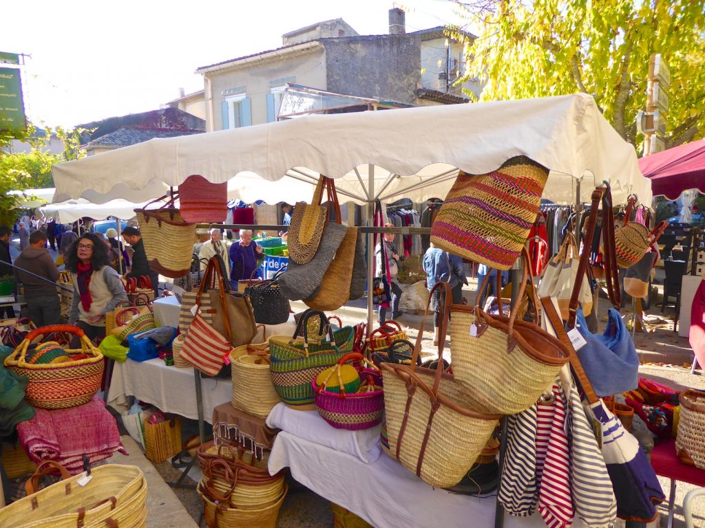 Baskets for sale in the Lourmarin market, Luberon, provence, France