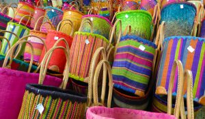 Baskets for sale in the uzes Market, Uzes, Languedoc Roussillon, France