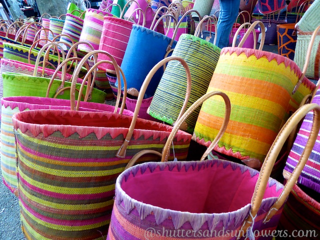 Provencal baskets in Lourmarin's Friday market, Luberon, Vaucluse, Provence, France