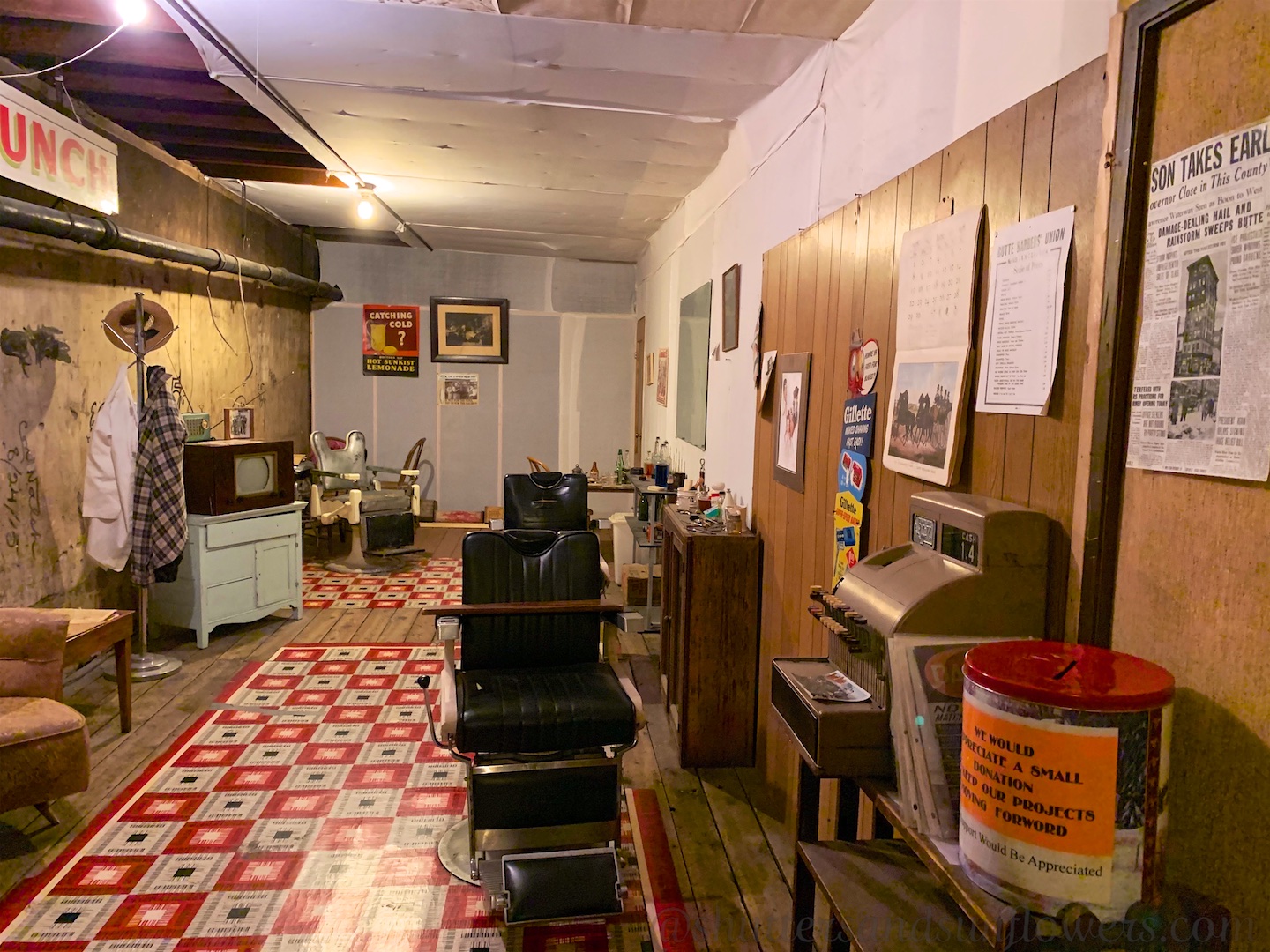 Butte barber's shop 1924-1968 in a basement in Butte, Montana, USA