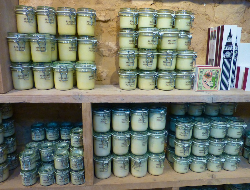 Candles for sale at Daylesford Barns in the Cotswolds