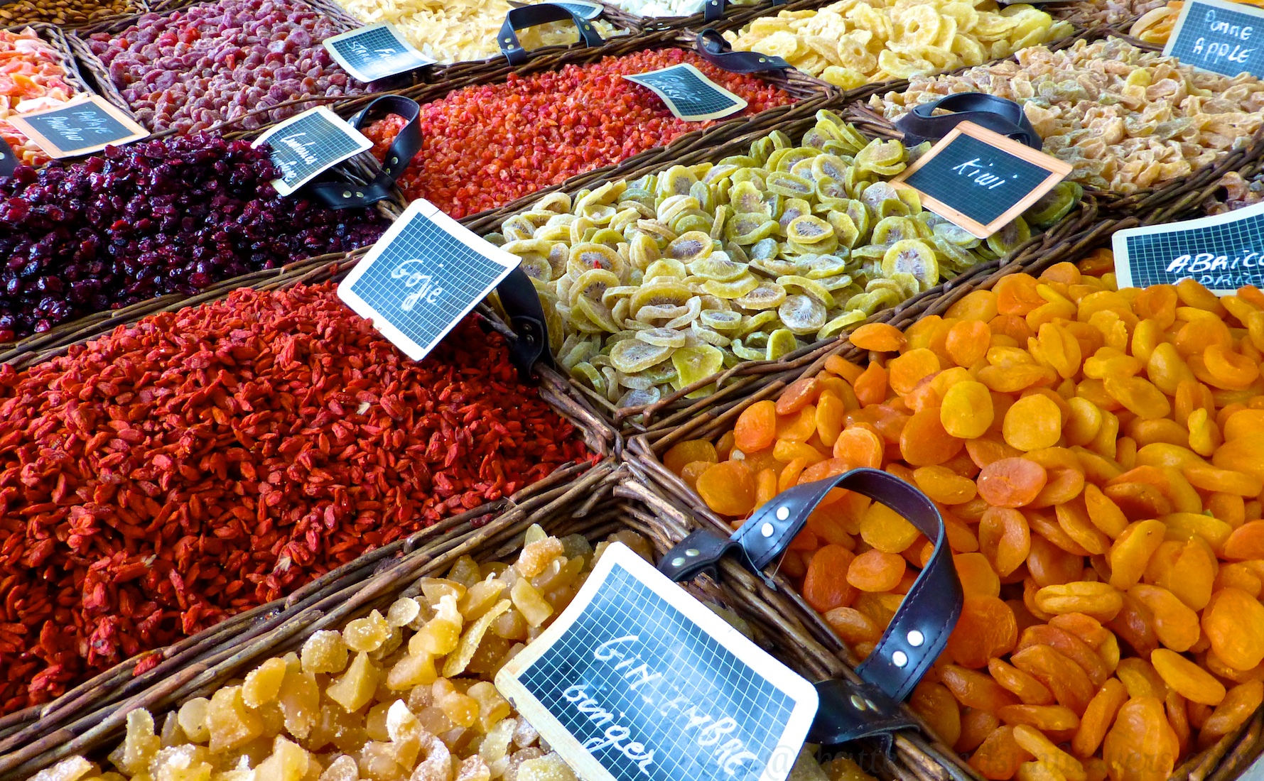 Crystalized fruit for sale in the Lourmarin market