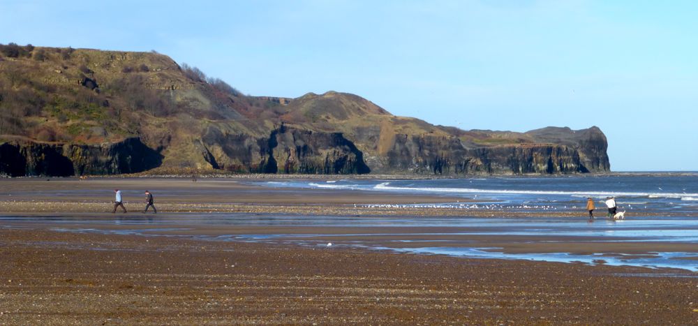 End of Sandsend beach, Whitby, North Yorkshire, UK