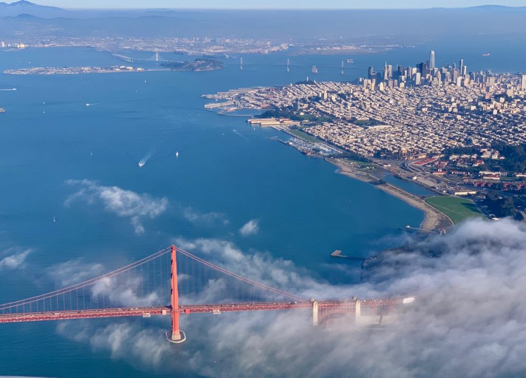 Golden Gate Bridge and San Francisco from the air