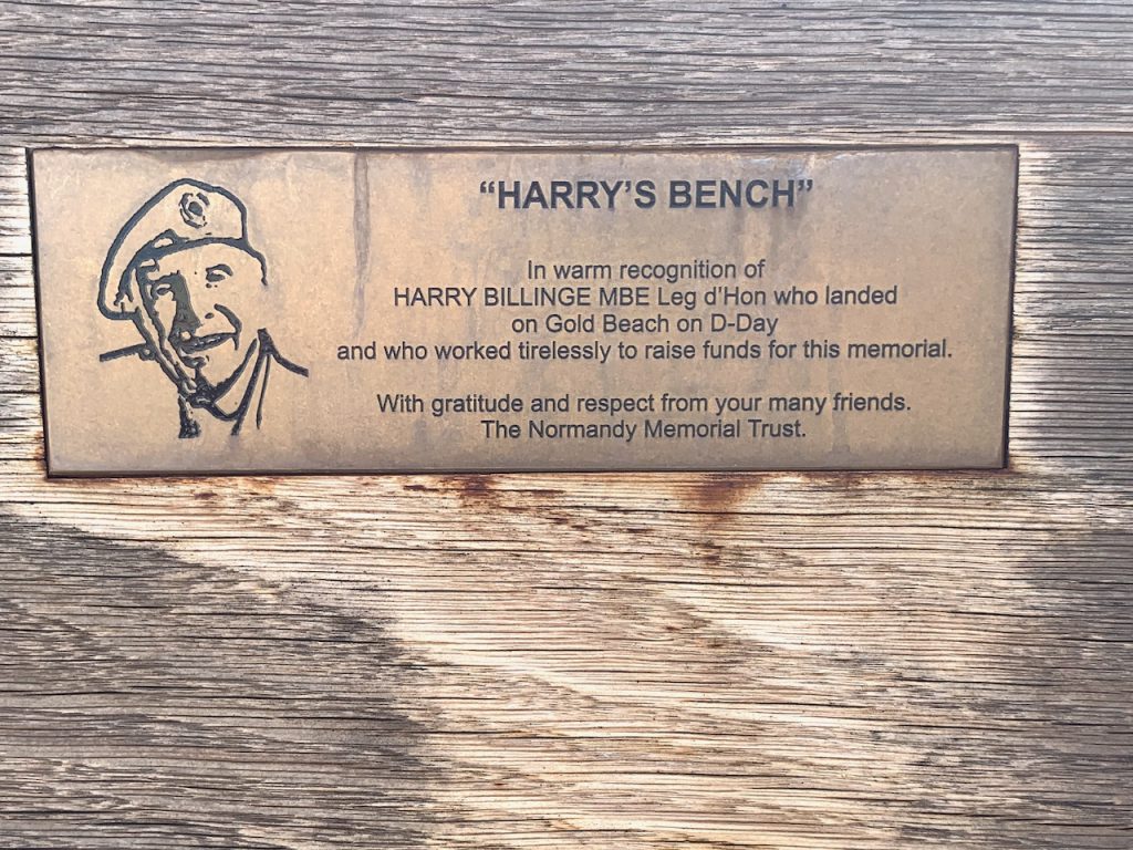 Harry's Bench- Harry Billinge MBE at The Britsih Normandy Memorial, Vers-sur Mer, Normandy, France