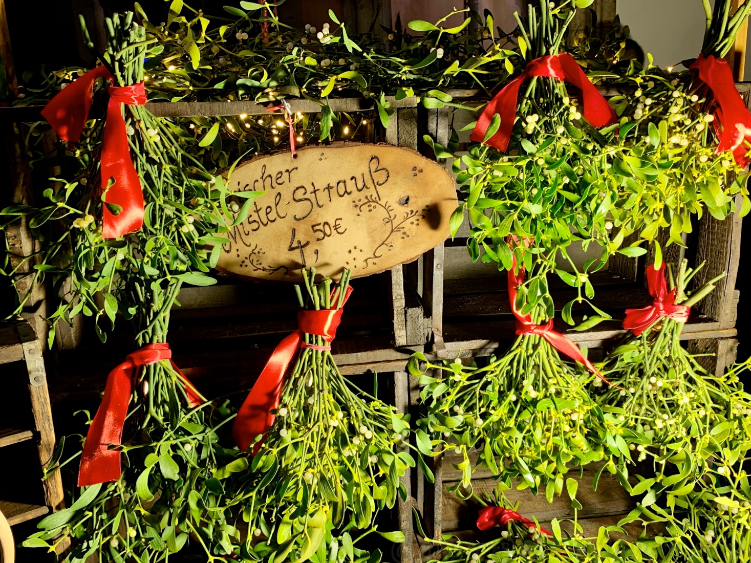 Mistletoe for sale at the Cologne Christmas market