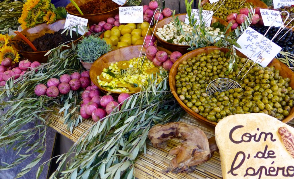 Olives for sale in Saint-Rémy-de-Provence market in winter