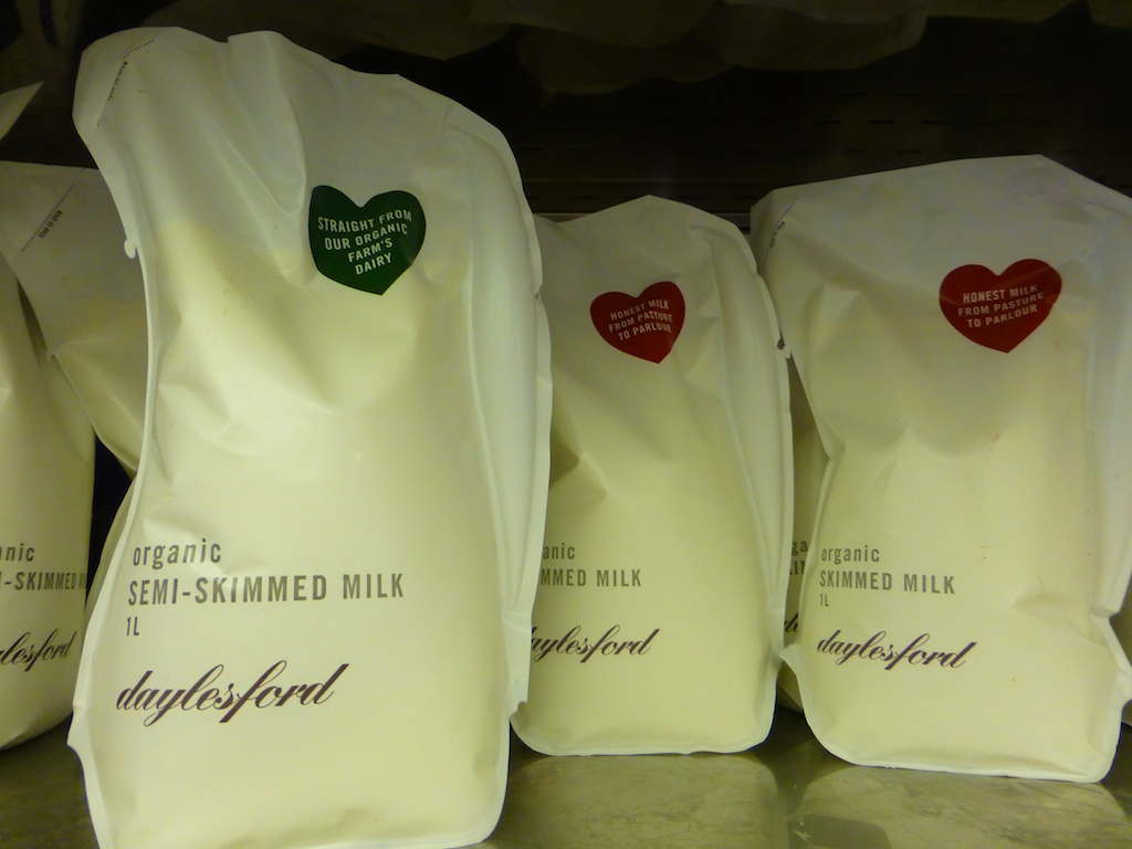 Organic milk at Daylesford Barns in the Cotswolds