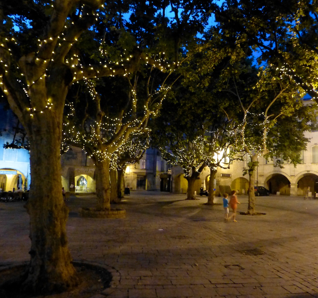 Place aux Herbes, Uzes at Night, Uzes, Languedoc Rousillon, France