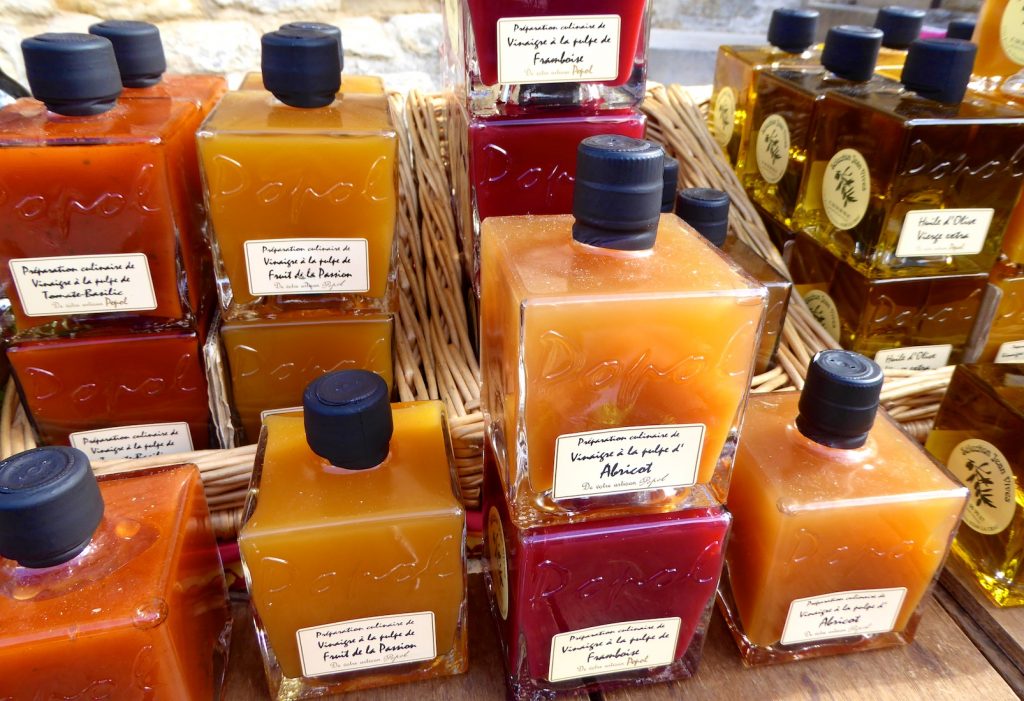 Provencal oils and vinegars in a Luberon Market, Luberon, Provence, France