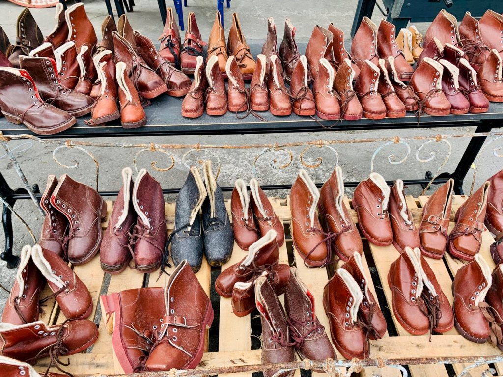 Shoes for Sale at Spring Antiques Fair in l'Isle sur la Sorgue Antiques Fair, Luberon, Vaucluse France