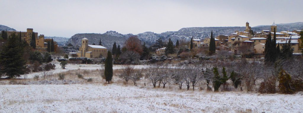 Snow in Lourmarin, Luberon, Vaucluse, Provence, France