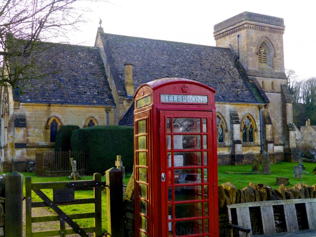English church and letter box at Snowhill in The Cotswolds, UK