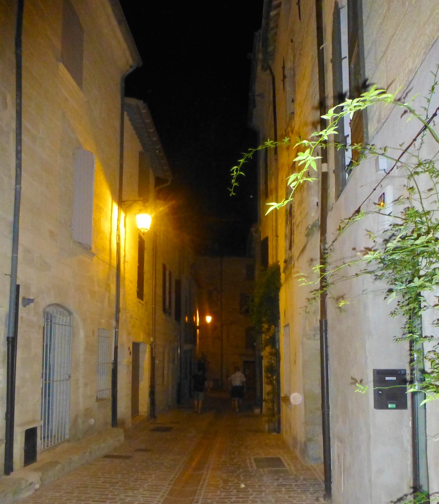 Street in Uzes at Night, Uzes at Night, Uzes, Languedoc Rousillon, France