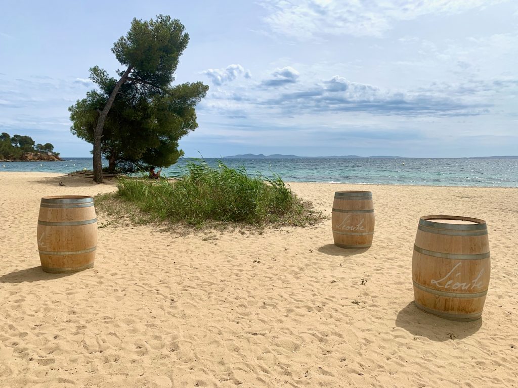 The beach at Café Léoube, Pellegrin Beach, Bormes-les-Mimosas, Var Provence, France