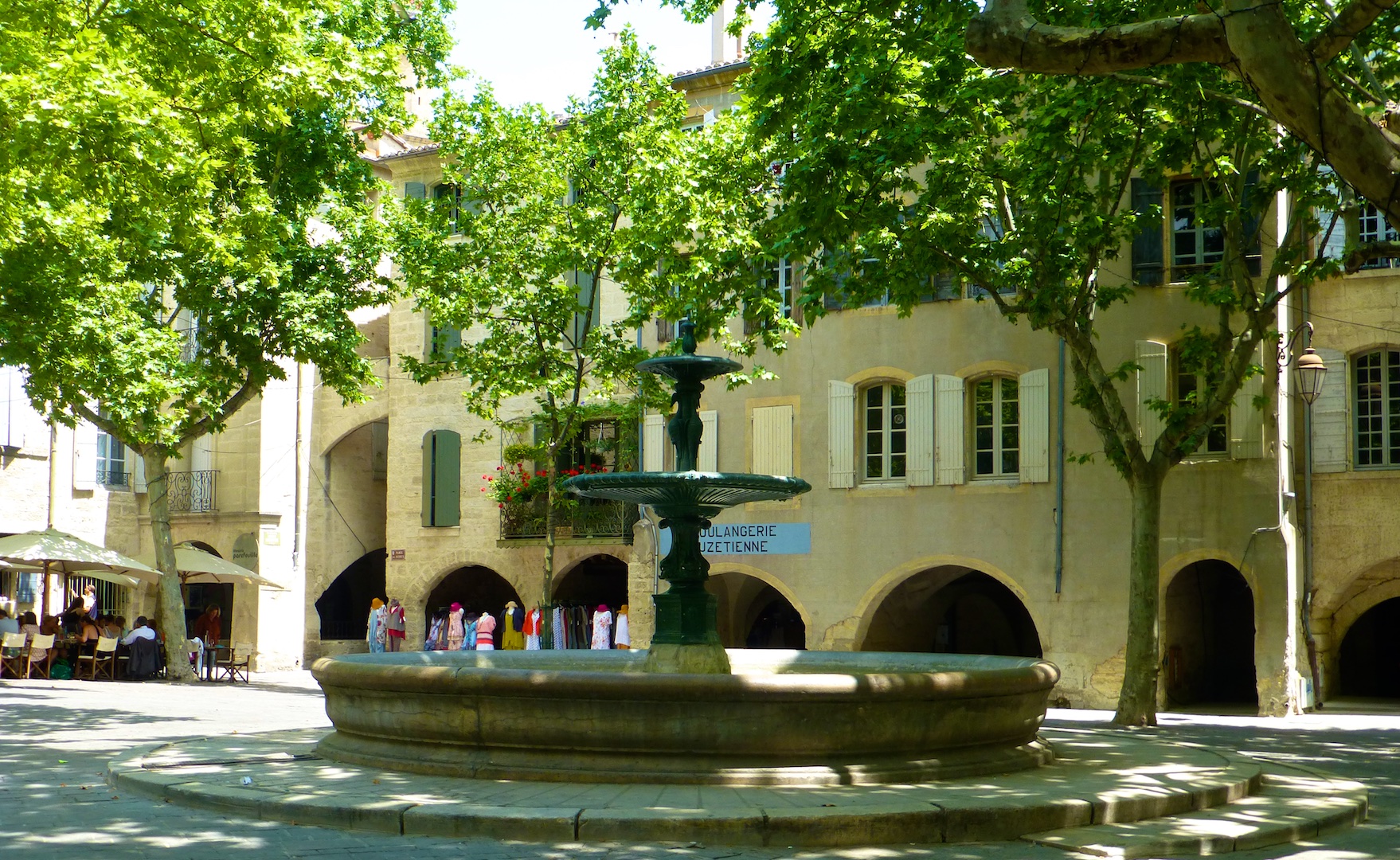 The fountain in Place aux herbes, Uzes, Languedoc Roussillon, France