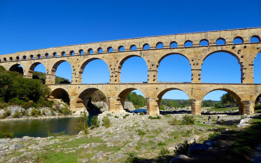 The Roman Aqueduct of Pont du Gard near Uzes Languedoc Roussillon France