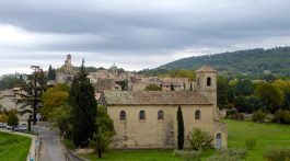 Winter's view from the courtyard at Lourmarin chateau, Lounrarin, Luberon, Provence in the rain