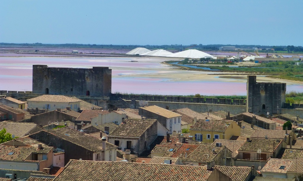 View of the salt from the ramparts of Aigues-Mortes, Camargue, France